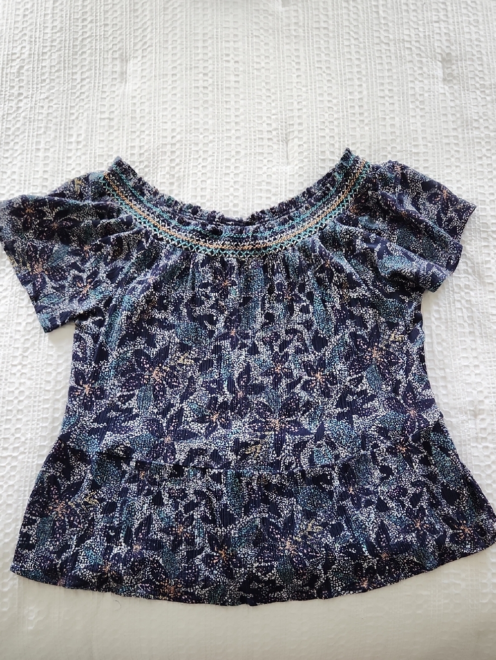 Maurices Navy Blue Floral Smocked Off-Shoulder Top